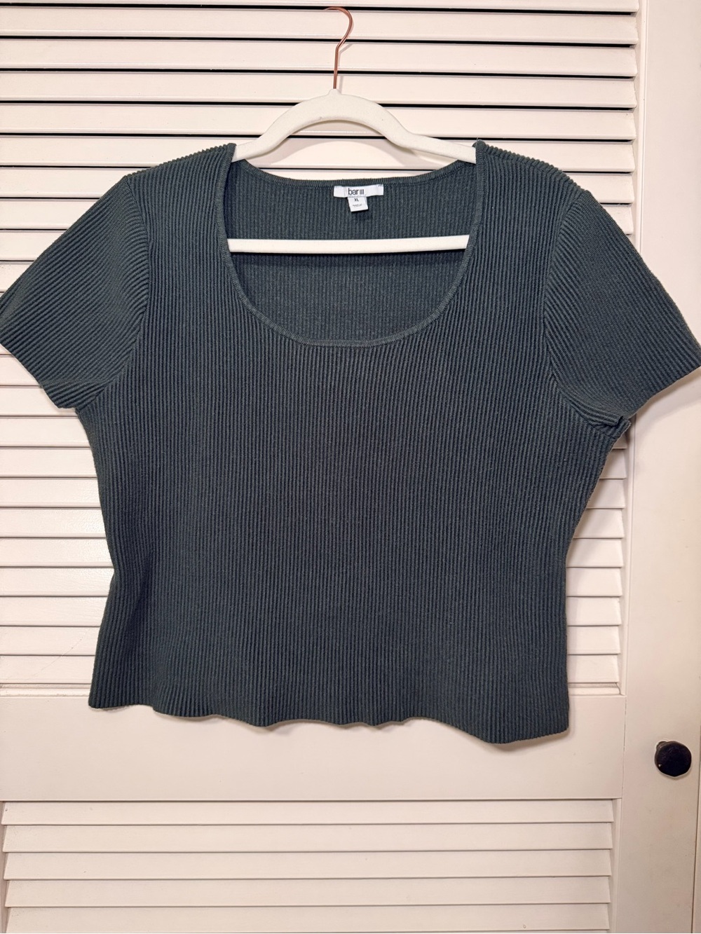 Ribbed crop top Short Sleeve Top - Dark Green -Size XL
